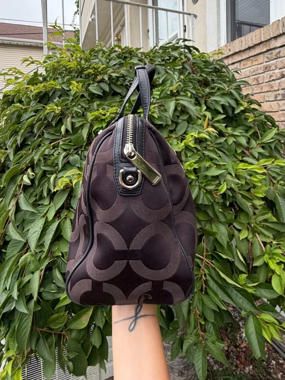 Coach Taylor Op Art Signature Canvas Satchel Brown & Black Leather Handbag